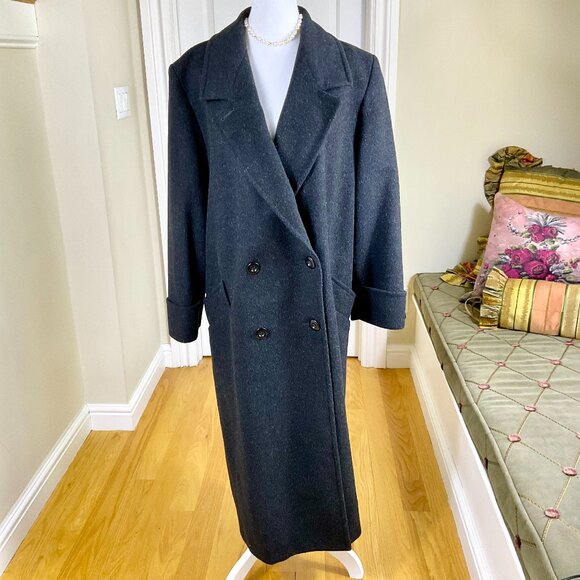 Donnybrook Coat Long Wool Double Breasted Vintage Dark Gray Black Plus (16W) - Picture 1 of 11